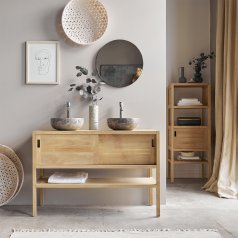 Tikamoon : Jill - Solid teak and ceramic bathroom cabinet 120 cm