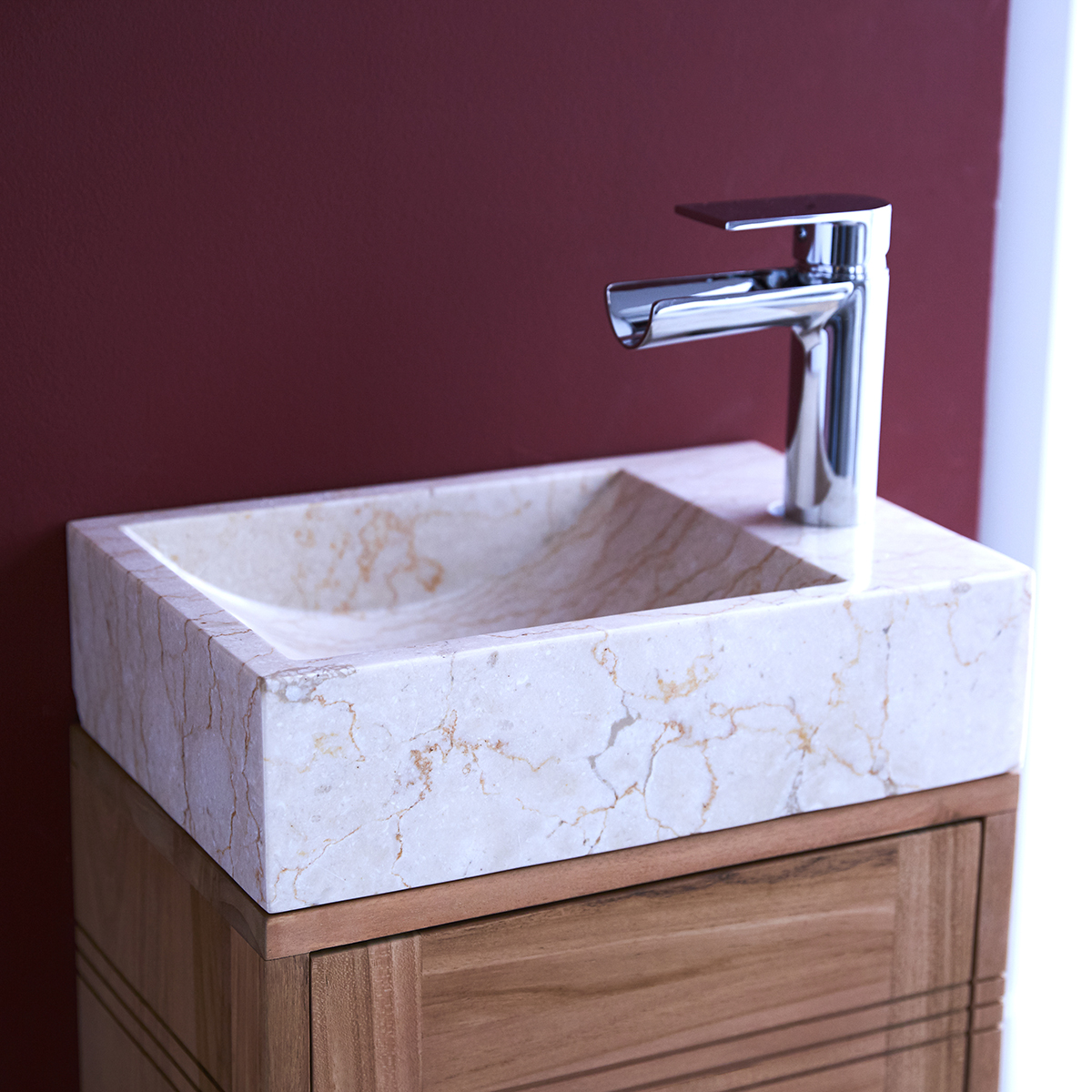 Badezimmer - Waschtische - Badunterschrank Teak mit Marmor Waschbecken ...