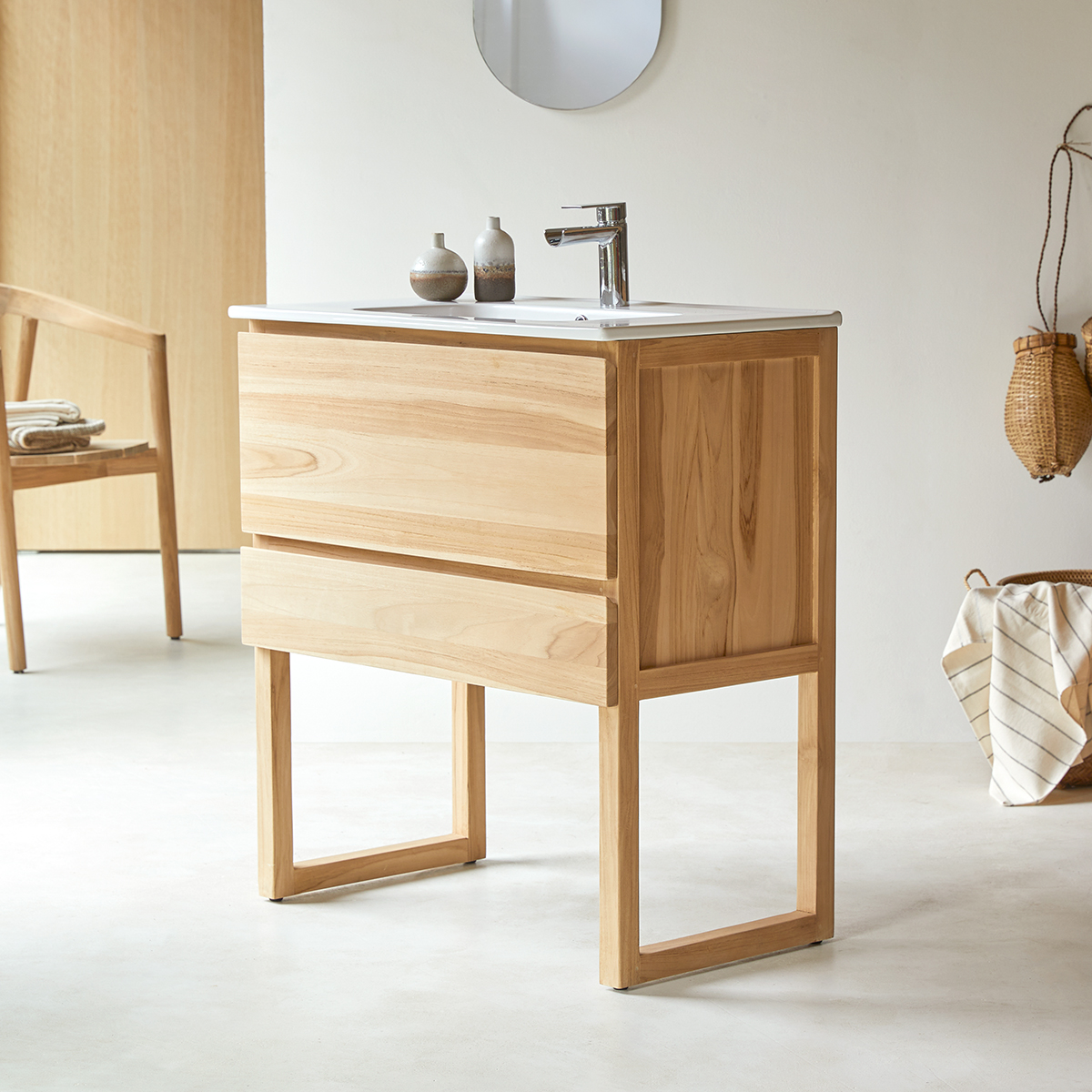 Edgar - Mobile per il bagno in teak massello e ceramica 80 cm Edgar - Mobile per il bagno in teak massello e ceramica 80 cm