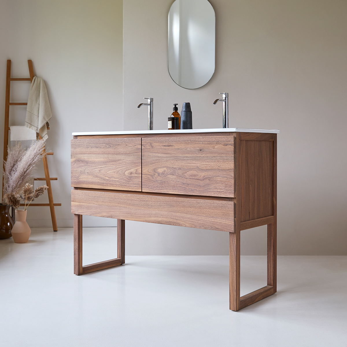 Walnut vanity unit with ceramic basin 120cm - Bathroom - Tikamoon