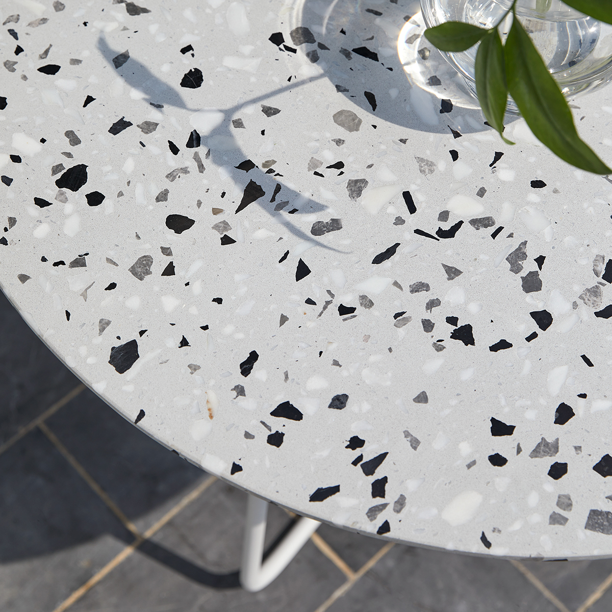 White premium terrazzo garden table 90 cm - Garden furniture