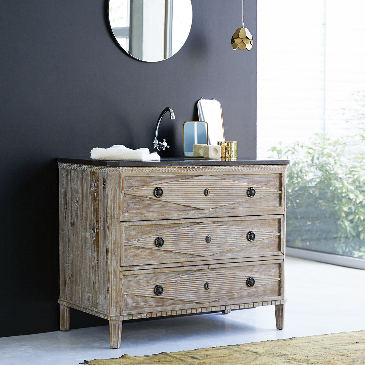 Emily solid pine and stone bathroom cabinet 100 cm