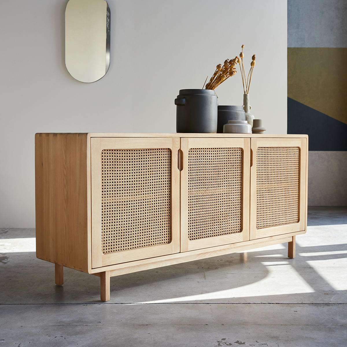 Luis - Buffet aus massivem Ulmenholz und Rattangeflecht 160 cm Luis - Buffet aus massivem Ulmenholz und Rattangeflecht 160 cm