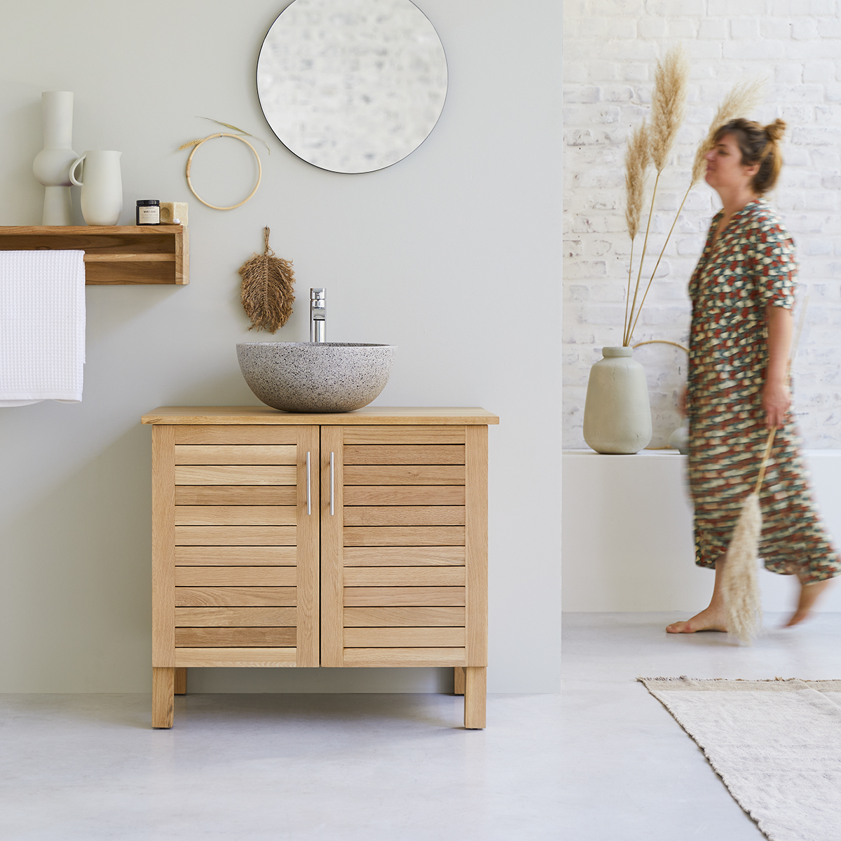 Oak Vanity Unit 85 Cm Bathroom Units Tikamoon