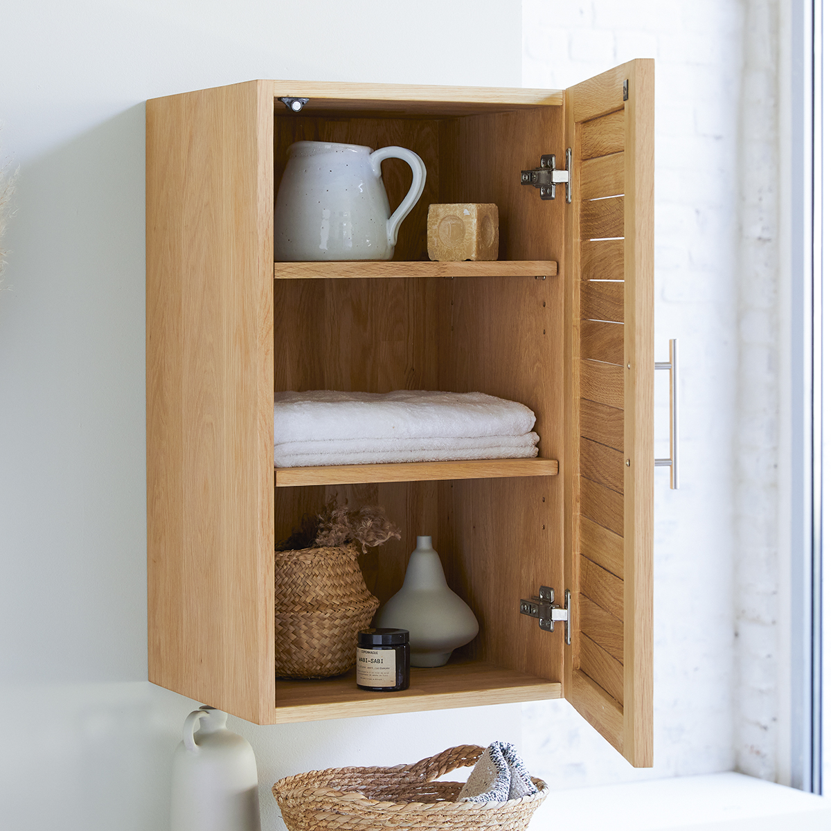 Oak storage unit Bathroom storage furniture Tikamoon