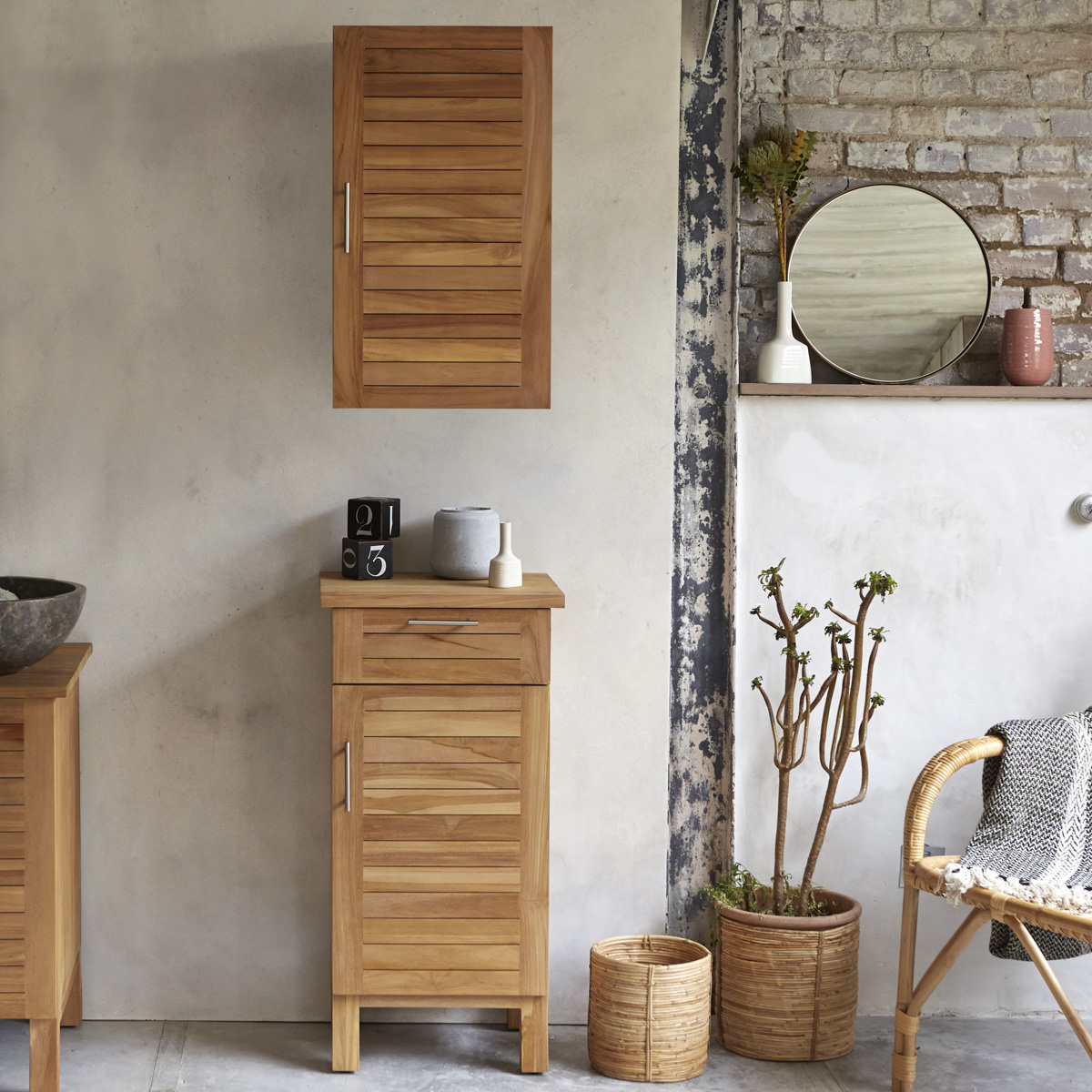 Modular teak bathroom set Bathroom storage column range Tikamoon