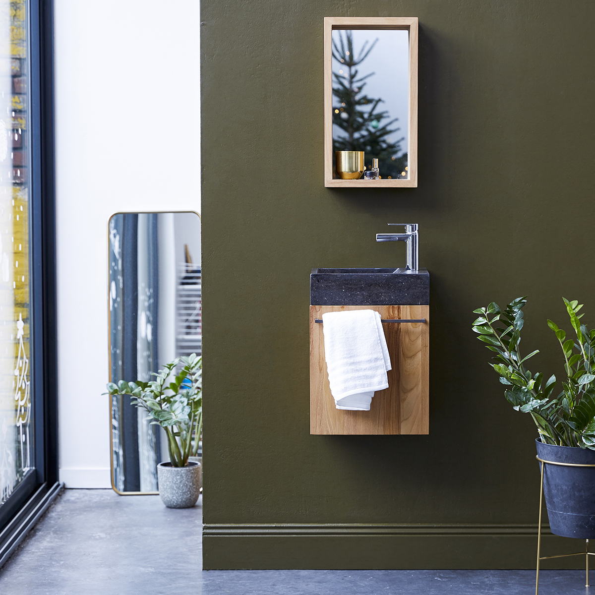 Stelle - Badunterschrank massivem Teakholz mit Marmor Waschbecken black Stelle - Badunterschrank massivem Teakholz mit Marmor Waschbecken black