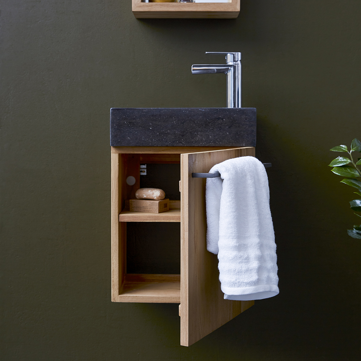 Stelle - Badunterschrank massivem Teakholz mit Marmor Waschbecken black Stelle - Badunterschrank massivem Teakholz mit Marmor Waschbecken black