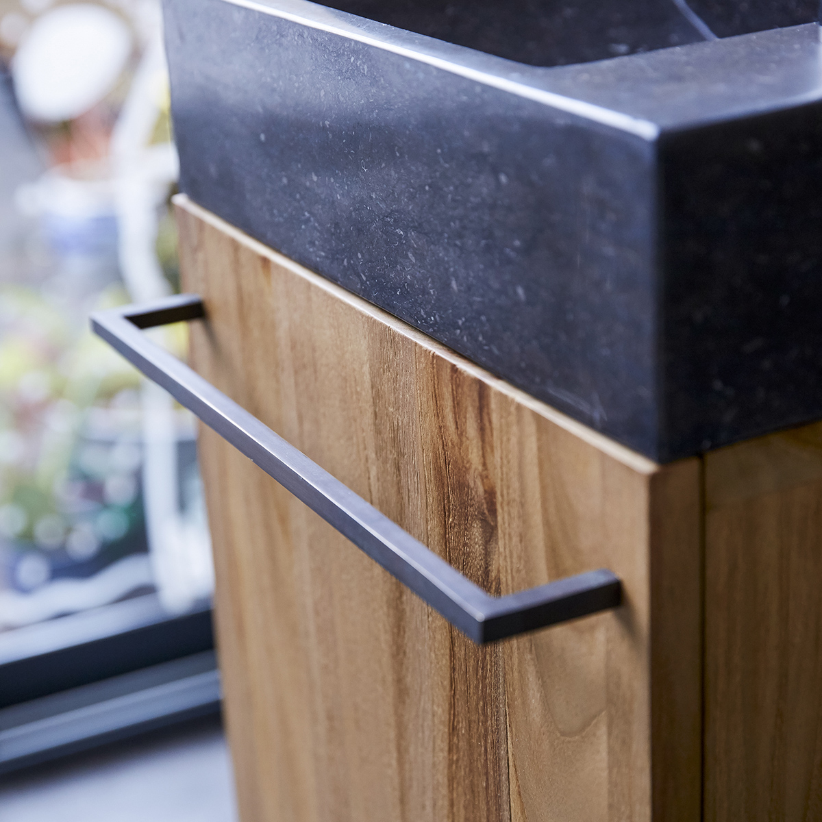 Stelle - Badunterschrank massivem Teakholz mit Marmor Waschbecken black Stelle - Badunterschrank massivem Teakholz mit Marmor Waschbecken black