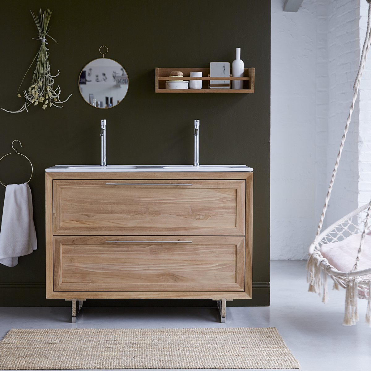 Wave - Badezimmermöbel aus massivem Teakholz und Keramik 120 cm Wave - Badezimmermöbel aus massivem Teakholz und Keramik 120 cm